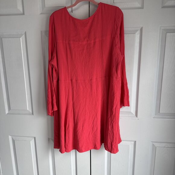 Torrid Women Midi Dress 3 Pink Crochet Bell Sleeve High Low Boho Comfy Casual - Picture 6 of 7